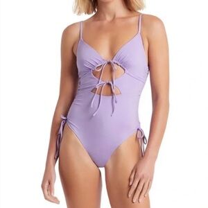 Bond-Eye Australia Tied Together One Piece Cutout Swimsuit Size XS Lavender